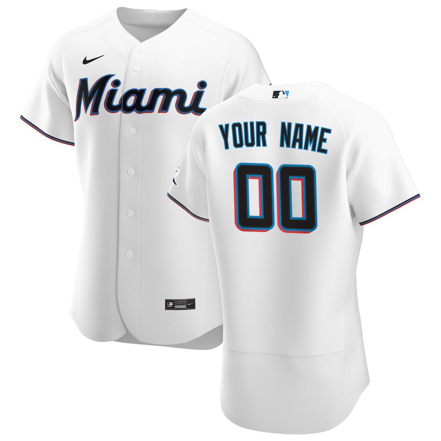 Mens Miami Marlins Nike White Home Authentic Custom MLB Jerseys->customized mlb jersey->Custom Jersey